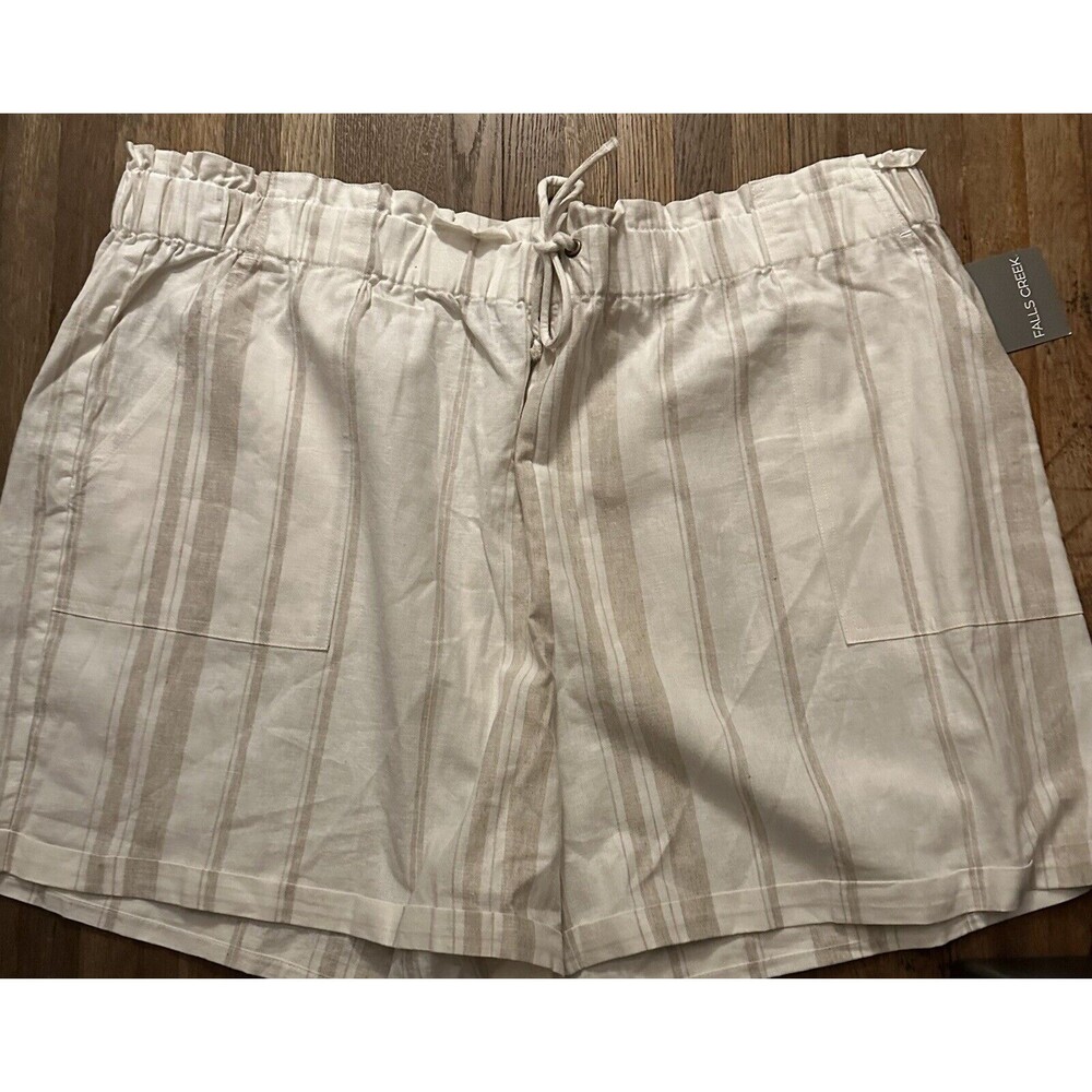 Falls Creek Shorts Linen Blend Women’s 3X  Paper Bag Cuff Pull Oni